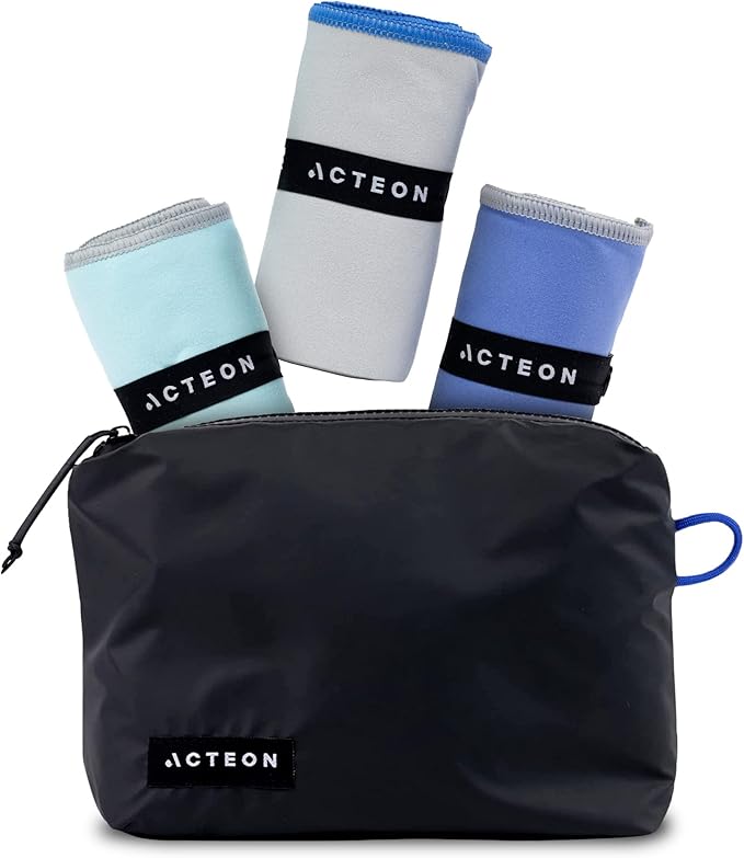 Acteon Microfiber Travel Towel & Wet Bag Set, Large Quick Dry Silver ION Odor-Free Mega Absorbent Fiber, Fast Drying Men & Women for Body Sweat, Beach, Pool, Camping, Gym