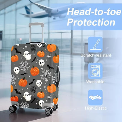 ANNA QUEEN Travel Pumpkin Spooky Halloween Luggage Cover Halloween Decorations Suitcase Protector Suitcase Cover Anti-Scratch,Stretchable Luggage Travel Bag Cover Washable