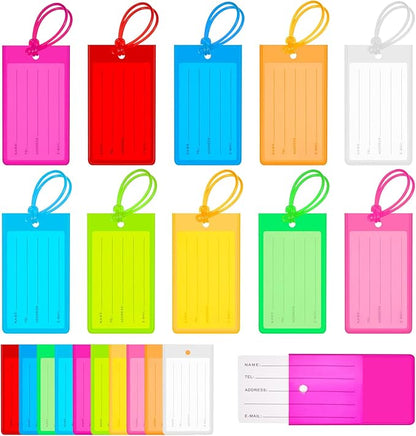 Sumind 100 Pcs Plastic Luggage Tags Assorted Name Identification Labels Flexible Suitcase Tags for Travel Baggage, 10 Colors (Plastic)