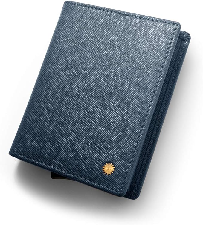 Revelot BiFold Cardholder Wallet/Genuine Leather with RFID Blocking / W1 (Blue Saffiano)