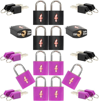 12 Pack TSA Travel Lock,TSA Luggage Lock for Suitcases, Gun Cases & Travel Bags - Solid Brass Security Lock with Color Shell (12 Colors: Black/Juice)