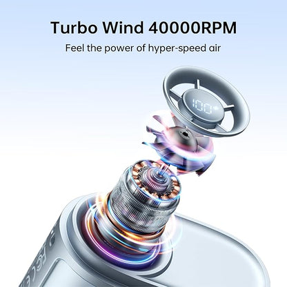 JISULIFE Portable Neck Fan, 100-Speed Adjustable 40000 RPM Personal Mini Necklace Wearable Belt Fan, 16H Rechargeable Battery 4500mAh with LED Display for Outdoor Travel Camping Gifts- Blue