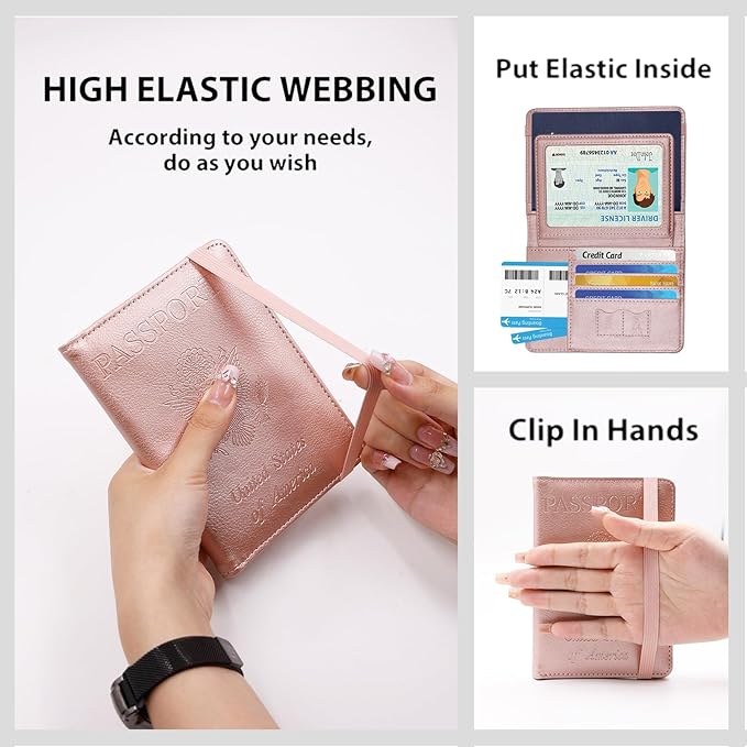 Melsbrinna Rfid Passport Holder for Travel women/Men, Cute Passport Wallet Rfid Blocking Card Slots, Rfid Passport Cover/CaseTravel Wallet, Passport Book Holder (1, Pink2)