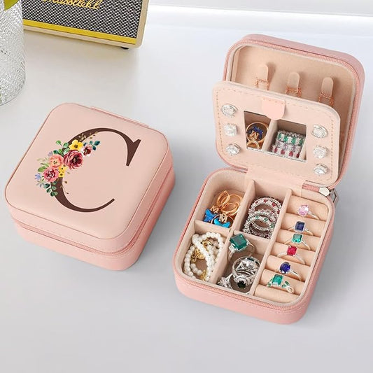 Parima Daughter Gifts - Daughter Gifts From Mom, Daughter In Law Gifts, Personalized Birthday Gifts for Daughter, Pink Initial Travel Jewelry Case Jewelry Box - Letter C, Pink