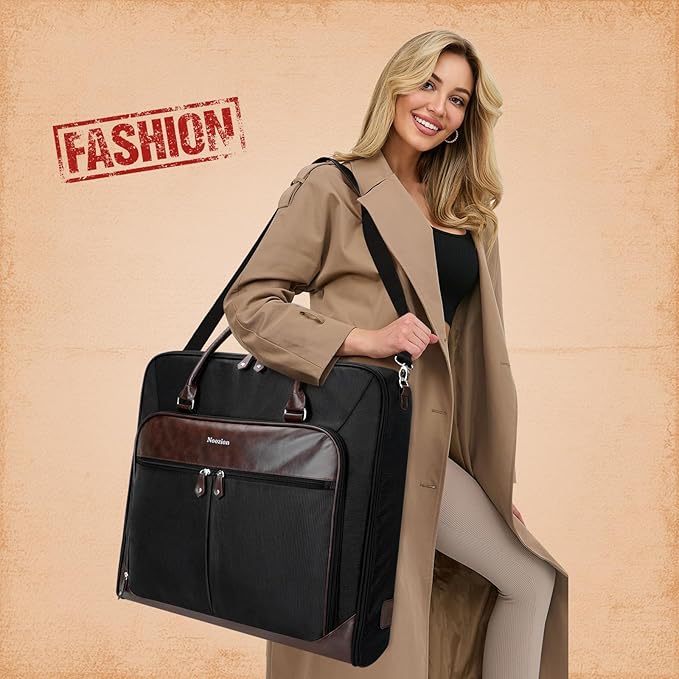 Garment Bag Travel Large Leather Carry On Suit Bag with Strap for Business Hanging Suitcase Luggage Bags for Men Women (Black)