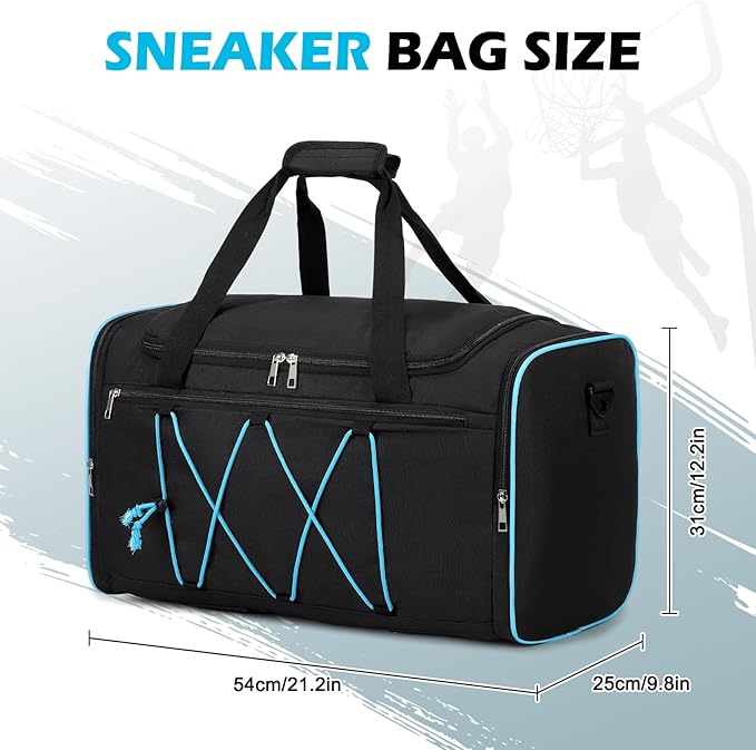 Sneaker Bag for Travel, Outdoor Sports Gym Bag Shoe Bags for 4 Pairs of Sneakers up to Size 14, Travel Duffel Bags with 3 Adjustable Dividers & Shoulder Strap, Sneakerhead Gift