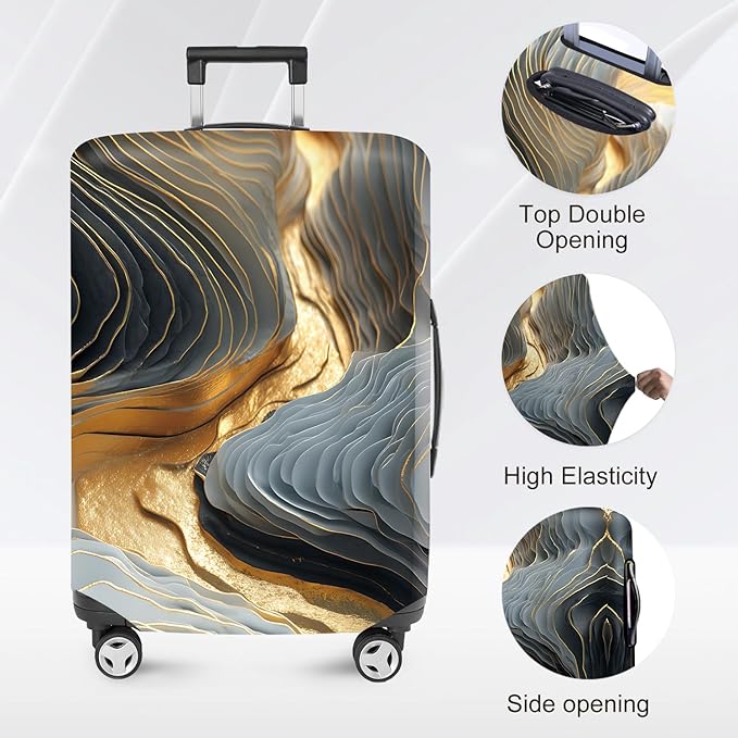 FOREVER QUEEN Gradient Black Gray Gold Marble Luggage Cover Suitcase Protector Suitcase Cover Anti-Scratch,Stretchable Bag Cover Washable Durable Polyester