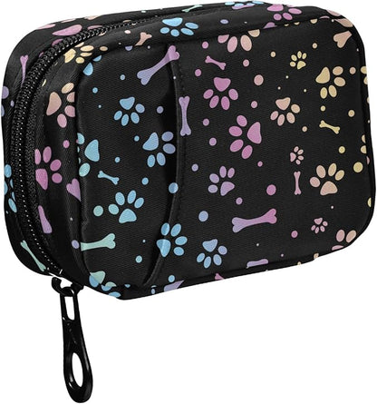 Fustylead Animal Paw and Bone Travel Pill Organizer Case Zipper for Purse with Removable Weekly Pill Box for Medicine, Vitamin, Supplement Medicine Organizer