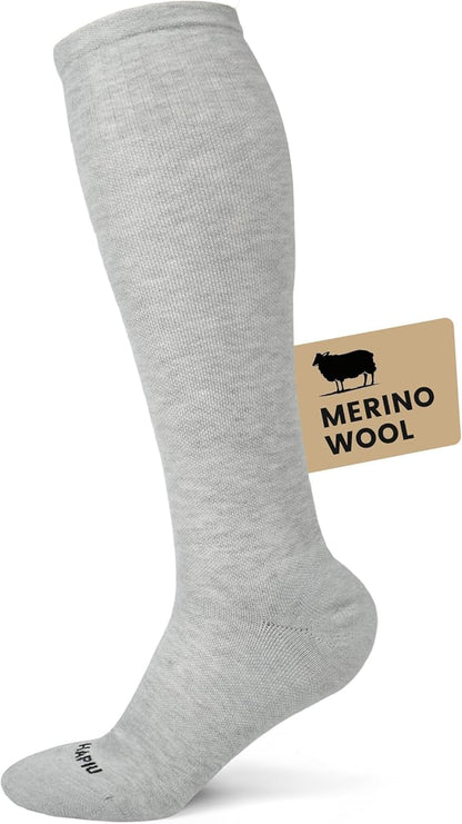 HAPIU Merino Wool Easy On Compression Socks for Women & Men, 15-20 mmHg, Plus Size Knee High Stocking for Nurses, Pregnancy, Travel, Flight, Medias de Compresión Mujer