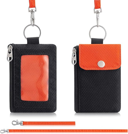 Minimalist Wallet For Mens Womens, Keychain RFID Blocking Zipper Small Wallet with ID Window 2 Lanyards,Water Resistant Travel Cash Card Coin Case Boys Girls
