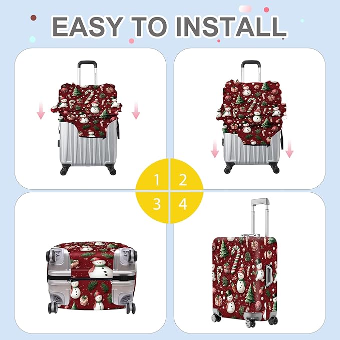 FOREVER QUEEN Snowman - Cane Candy Luggage Cover Suitcase Protector Suitcase Cover Anti-Scratch,Stretchable Bag Cover Washable Durable Polyester