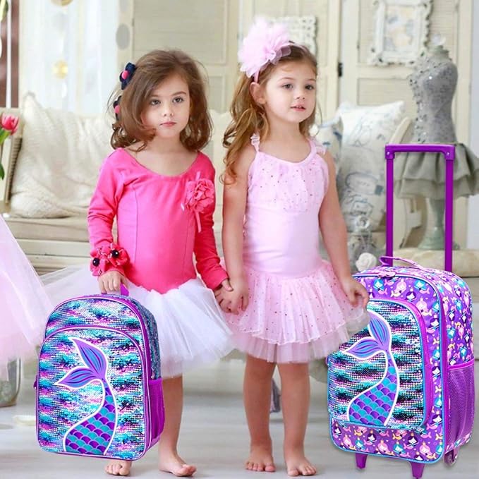 AGSDON Kids Suitcase for Girls, Cute Mermaid Rolling Luggage Wheels for Children Toddler
