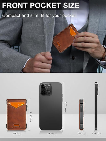 Wallet for Men RFID Wallet with 2 ID Windows & Money Clip, Slim Pop Up Card Holder for 10-12 Cards, Bifold Minimalist Smart Wallet for Front Pocket, Compact Metal Credit Card Holder, Gifts for Men