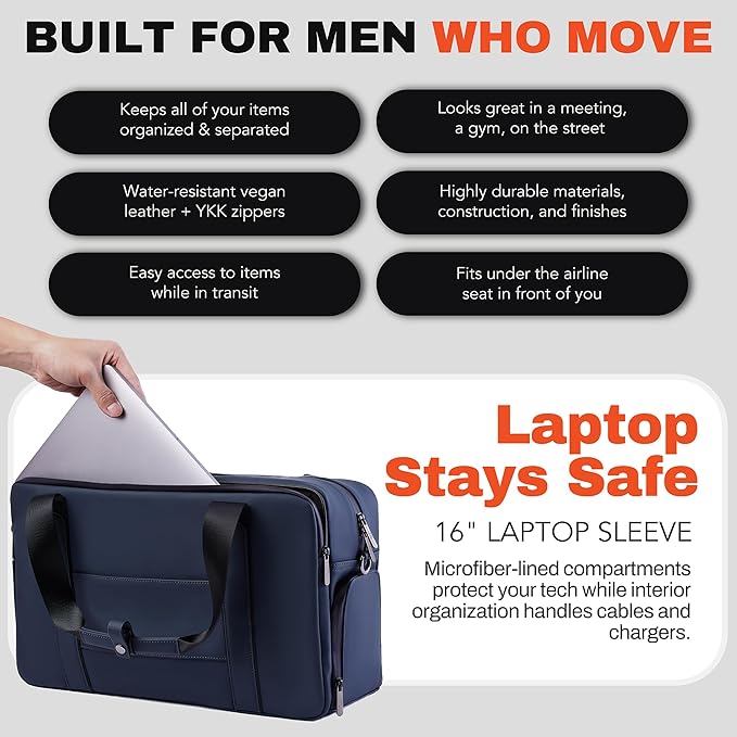 The FTL Lite Mens Gym to Office Bag - 17L Briefcase Gym Bag Hybrid with Shoe Compartment & 16" Laptop Sleeve - Executive Daily Carry & Overnight Duffel for Athletic Business Pros - Essex Blue