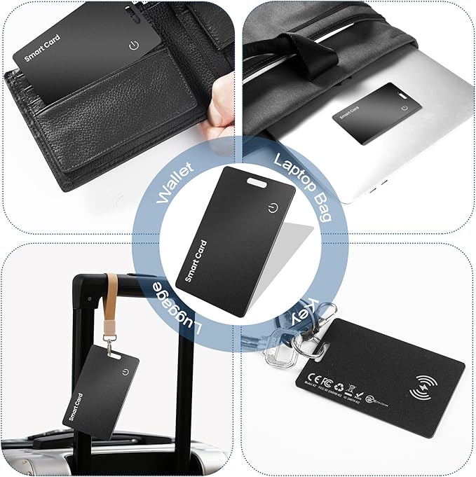 2-Pack Tracker Card for Android - Works with Google Find Hub/My Device Compatible, Ultra-Thin Wireless Charging Bluetooth Locator with Keyring Hole for Keys, Wallets, Pets, Bags & Luggages