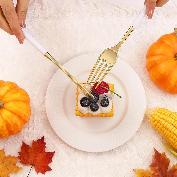 MirthMood 60 PCS Gold Plastic Silverware,Gold Silverware Disposable,Disposable Utensils Heavy Duty,Plastic Cutlery Set,Includes:20 Knives, Forks and Spoons for Party, Birthday,Wedding