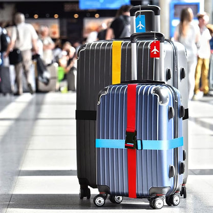 Weewooday 8 Pcs Luggage Straps Suitcase Tags Set for TSA Approved, 4 Travel Adjustable Suitcase Belt, 4 Silicone Luggage Tags with Name ID Card Travel Accessories(Red, Blue, Black, Yellow,Airplane)