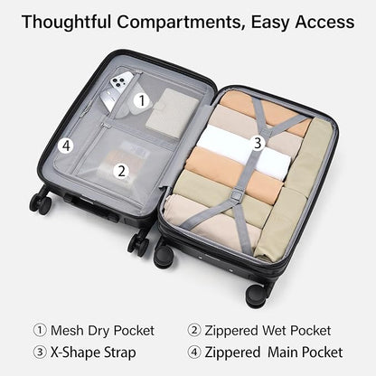 Hanke Expandable Carry On Luggage 22x14x9 Airline Approved, 20 Inch Hardside Luggage with Spinner Wheels, All-PC Hard Shell Carry-On Suitcase, Lightweight & TSA Approved (Jet Black, 46L)