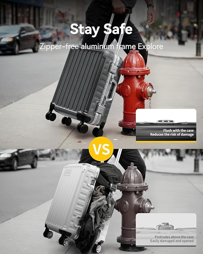 LUGGEX Checked Suitcase with Spinner Wheels, 8010S Aluminum Frame Zipperless Polycarbonate Hard Shell Suitcase (ZX-Core, Silver, 28 Inch)