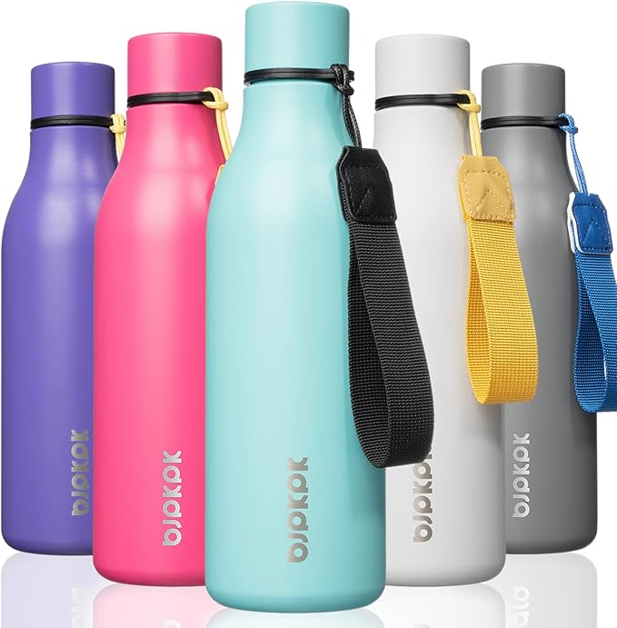 BJPKPK Insulated Water Bottles, 18 oz Stainless Steel Metal Water Bottle with Strap, BPA Free Leak Proof Jugs, Mugs, Flasks, Reusable Thermal Flasks for Sports & Travel, Turquoise