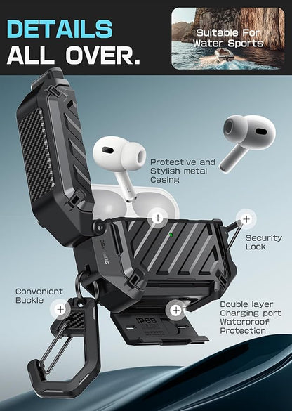 SUPCASE for AirPods Pro 3 Case with Lock & Carabiner, [IP68 Waterproof] [Military-Grade Protection] [Supports Wireless Charging] Anti-Scratch Hard Shell Cover for AirPods Pro 3rd Gen, Black