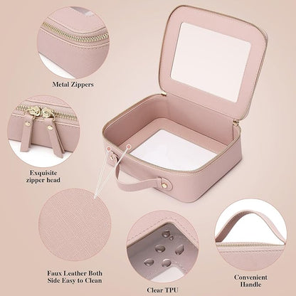 Pinkmik Clear Makeup Bag with Brush Bag 2pcs Waterproof Travel Case for Cosmetics and Toiletries Women's Cosmetic Organizer with Zipper (Pink, L+SLIM)