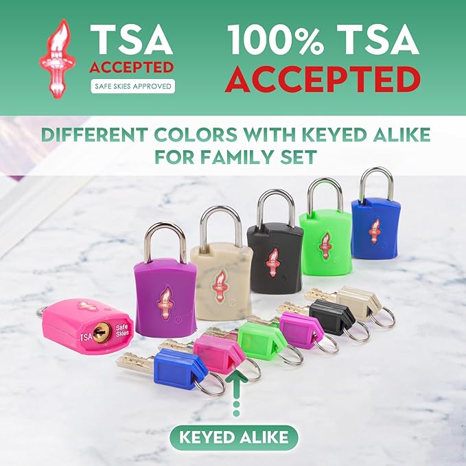 Luggage Lock TSA Approved with Key and Luggage Tags, TSA Approved Lock for Travel, Suitcase Lock with ABS Around, Suit for Backpack,Laptop Bag,Locker 6 Pack Color Mixed