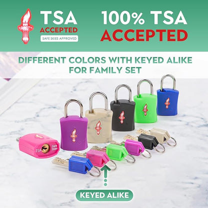 Luggage Lock TSA Approved with Key and Luggage Tags, TSA Approved Lock for Travel, Suitcase Lock with ABS Around, Suit for Backpack,Laptop Bag,Locker 6 Pack Color Mixed