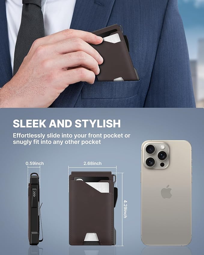 typecase Tactical Wallet for Men Card Holder: Pop Up Card Case, Genuine Leather, Smart, RFID Blocking, Slim, Minimalist, Thin, Front Pocket - 13 Card Capacitiy, ID Window, Money Clip (Dark Brown)