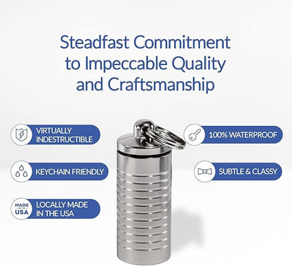 Cielo Pill Holders - Wide Single Chamber Nitroglycerin Keychain Pill Holder, Made in USA, Stainless Steel Pill Keychain Container, Waterproof Pill Case with Customizable Chambers