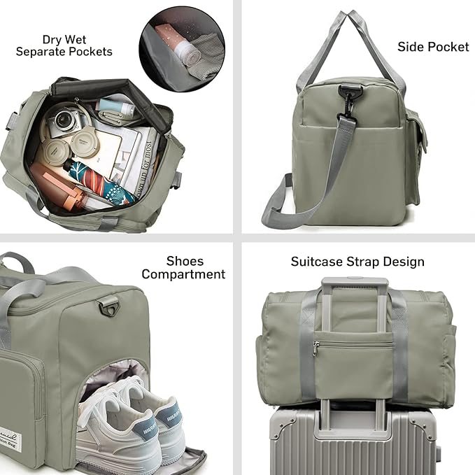 Sports Gym Duffel Bag with Shoes Compartment and Dry Wet Separated Pocket for Men and Women - Overnight Weekender Training Handbag Yoga Bag - Dark Gray