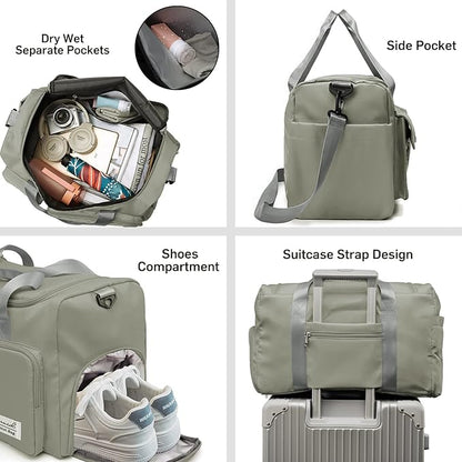 Sports Gym Duffel Bag with Shoes Compartment and Dry Wet Separated Pocket for Men and Women - Overnight Weekender Training Handbag Yoga Bag - Dark Gray