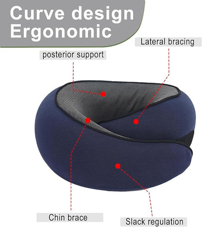 Cloud Sleep Travel Pillow｜360° Adjustable Neck Pillow for Airplane & Office｜NASA Memory Foam｜Free Eye Mask & Earplugs (Dark Blue)