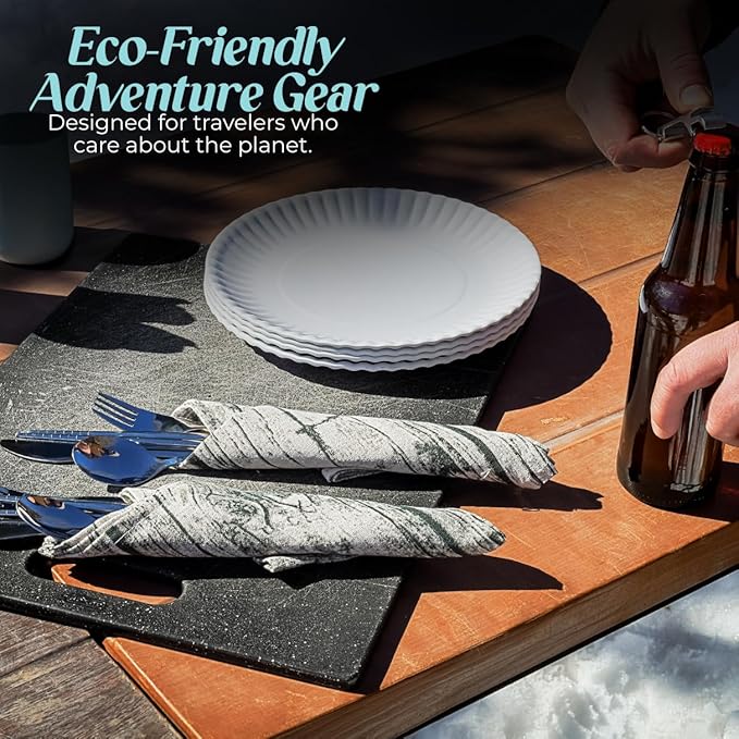 Travel Utensils with Case - Metal Camping Silverware Cutlery Set with Cups - Reusable & Portable Fork Knife Spoon Flatware & Chopsticks for Lunch Box, Backpacking, Mess Kit (2 Cases)