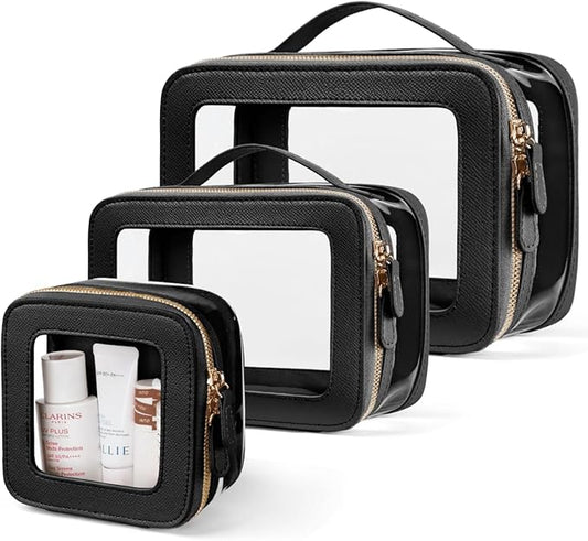 Clear Cosmetic Bag Set for Women Makeup Bag with Handle, 3 Pcs Travel Toiletry Bag Transparent Cosmetic Case Portable Make Up Organizer Bag for Essentials