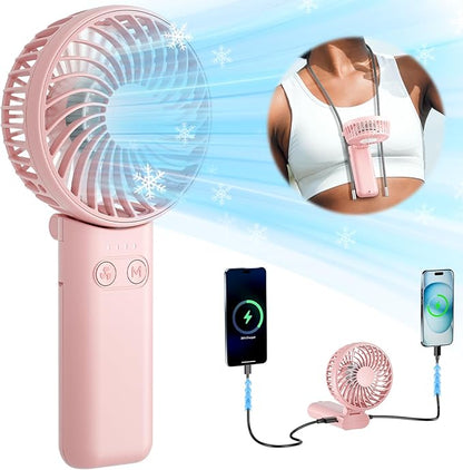 HandFan Upgraded Handheld Fan, 5 Speeds Strong Airflow Hand Fan [Max 27 Working Hours], 180° Foldable Compact Design Personal Fan Handheld with Portable Power for Travel/Disney/Concerts/Women (Pink)