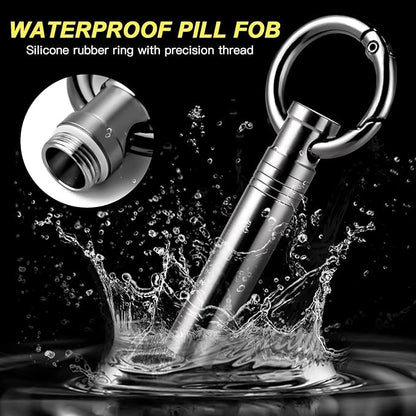 TISUR Small Keychain Pill Holder ，Titanium Metal Travel Pill Case Portable Pill Organizer Container for Purse Waterproof Keychain Pill Holder Medicine Bottle