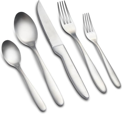 40 Pieces Silverware Set, Stainless Steel Flatware Set for 8, Matte Satin Polished Cutlery Set Include Forks Spoons and Knives, Dishwasher Safe Utensils Set for Home Restaurant