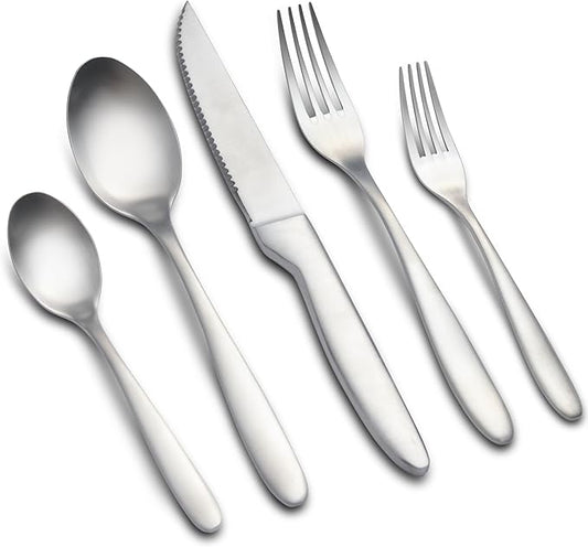 40 Pieces Silverware Set, Stainless Steel Flatware Set for 8, Matte Satin Polished Cutlery Set Include Forks Spoons and Knives, Dishwasher Safe Utensils Set for Home Restaurant