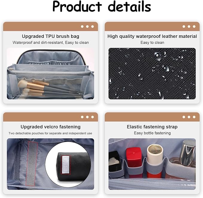 BOYATU Travel Makeup Bag Organizer Cosmetic Bag: 3 Pcs Set Make up Bags for Women with Handle - Waterproof Vegan Leather Toiletry Bags Travel Essentials Pouch with Compartments (04-Black)