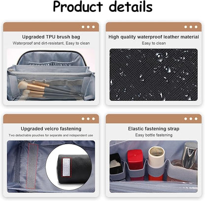 BOYATU Travel Makeup Bag Organizer Cosmetic Bag: 3 Pcs Set Make up Bags for Women with Handle - Waterproof Vegan Leather Toiletry Bags Travel Essentials Pouch with Compartments (04-Black)