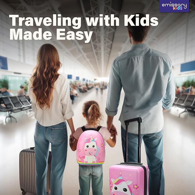 emissary Kids Luggage Sets For Girls, Unicorn Kid's Suitcase Set with Backpack, Childrens Luggage Set For Girls, Kids Carry on Suitcases Toddler Suitcase