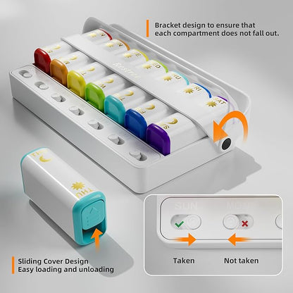 Restree Weekly Pill Organizer Two Time a Day, 7 Day Travel Pill Box, Daily Medicine Organizer, AM&PM Portable Pill Case for Vitamins Fish Oil/Supplements Medication Reminder Design (White)