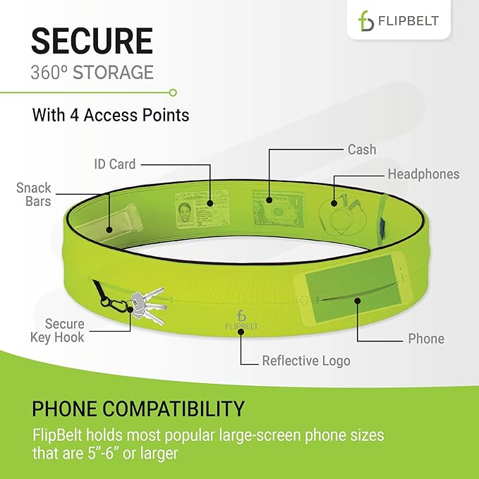 FlipBelt Classic Running Belt, Running Fanny Pack for Women and Men, USA Company