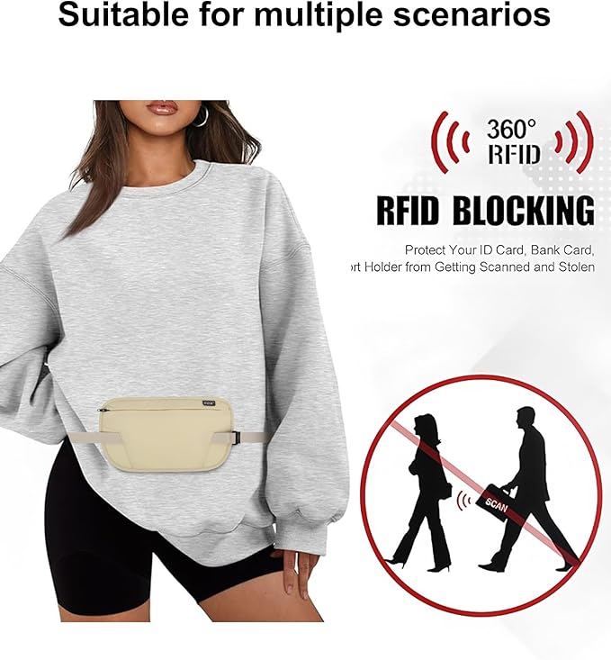 RFID Blocking Money Belt - Slim Under Cloth Passport Holder & Travel Wallet | Secure Hidden Fanny Pack for Men Women (Lemon)