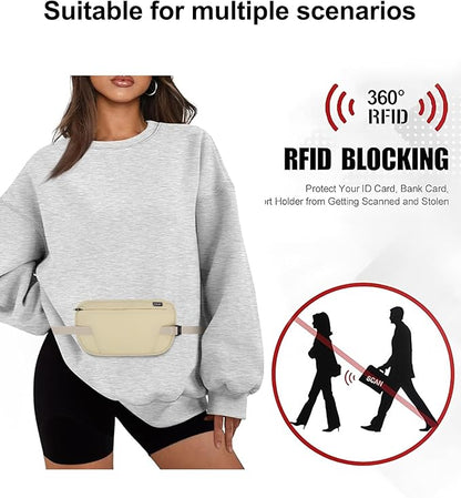 RFID Blocking Money Belt - Slim Under Cloth Passport Holder & Travel Wallet | Secure Hidden Fanny Pack for Men Women (Lemon)