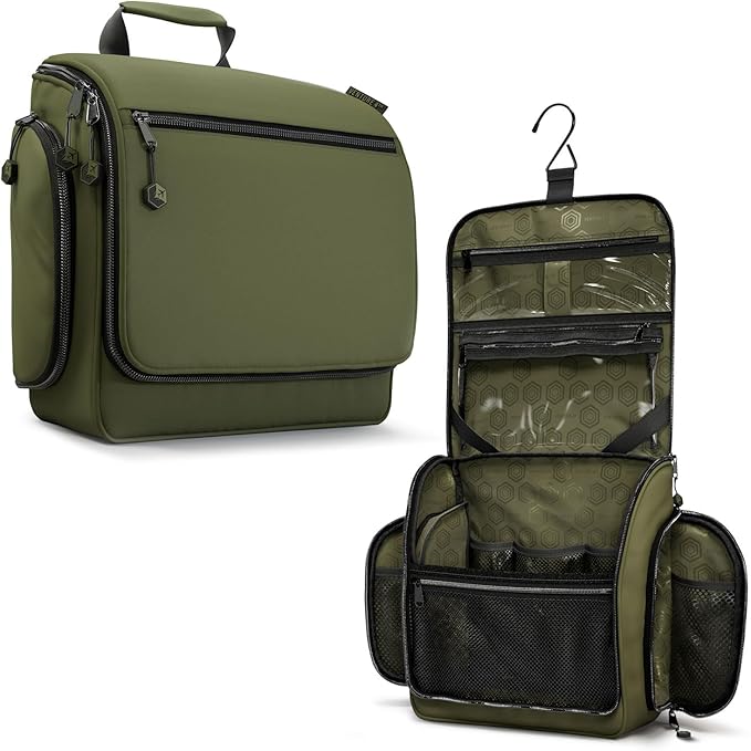VENTURE 4TH Hanging Travel Toiletry Bag for Women & Men - Travel Organizer with Expandable Compartments & Removable Clear Pouch for Toiletries (Forest Green)