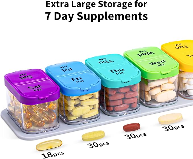Daviky Pill Organizer, Large Daily Pill Organizer, XL Pill Box 2 Times a Day, Extra Large Weekly Pill Organizer Twice a Day, Pill Cases Organizers 7 Day AM PM, Large Pill Box Pill Holder