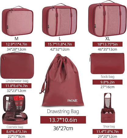BAGAIL 8 Set Packing Cubes Luggage Packing Organizers for Travel Accessories-Wine Red