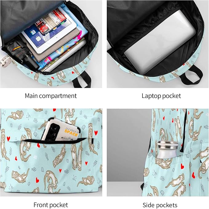 Otter Backpack Book Bags Lightweight Casual Laptop Backpacks Travel Daypack For Man Woman